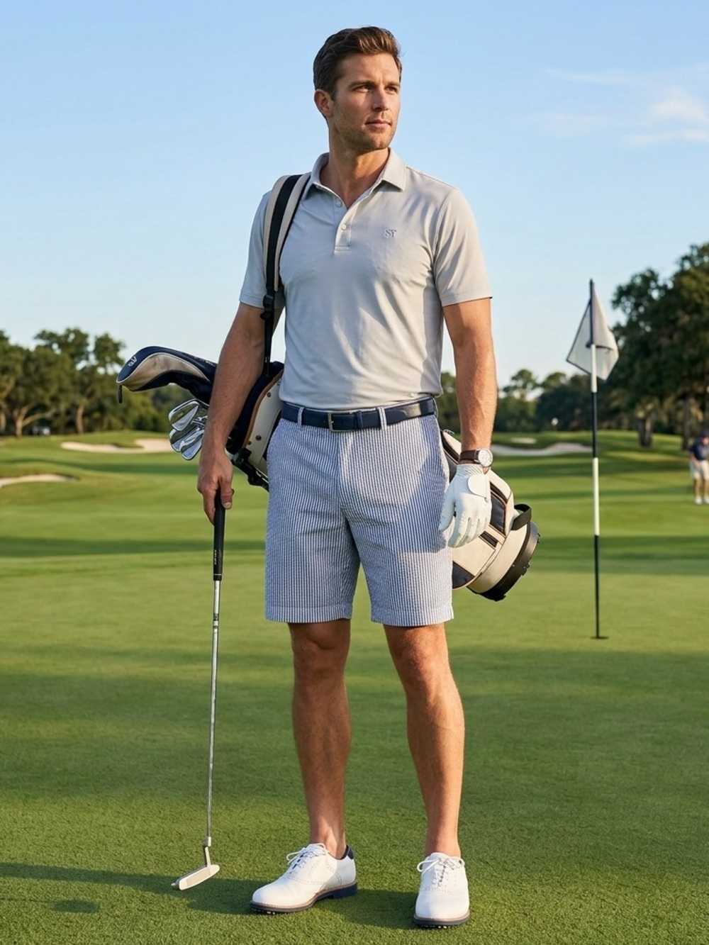 Brooks Brothers Navy and White Striped Seersucker Men’s Bermuda Shorts